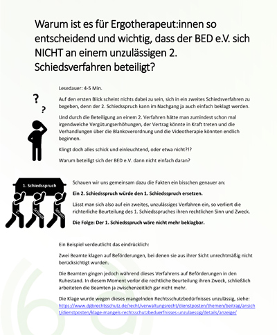 Warum ist es für Ergotherapeut:innen so entscheidend und wichtig, dass der BED e.V. sich NICHT an einem unzulässigen 2. Schiedsverfahren beteiligt?