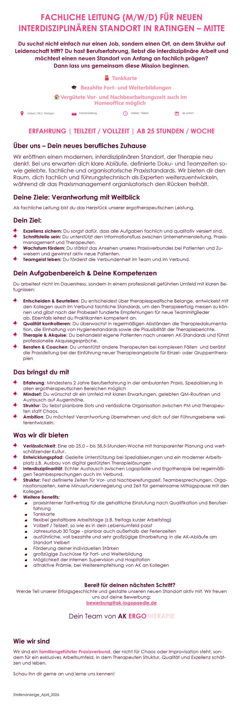 Wir suchen dich! Fachliche Leitung Ergotherapie (/m/w/d) - theralingo, 17192 Waren (M&uuml;ritz)