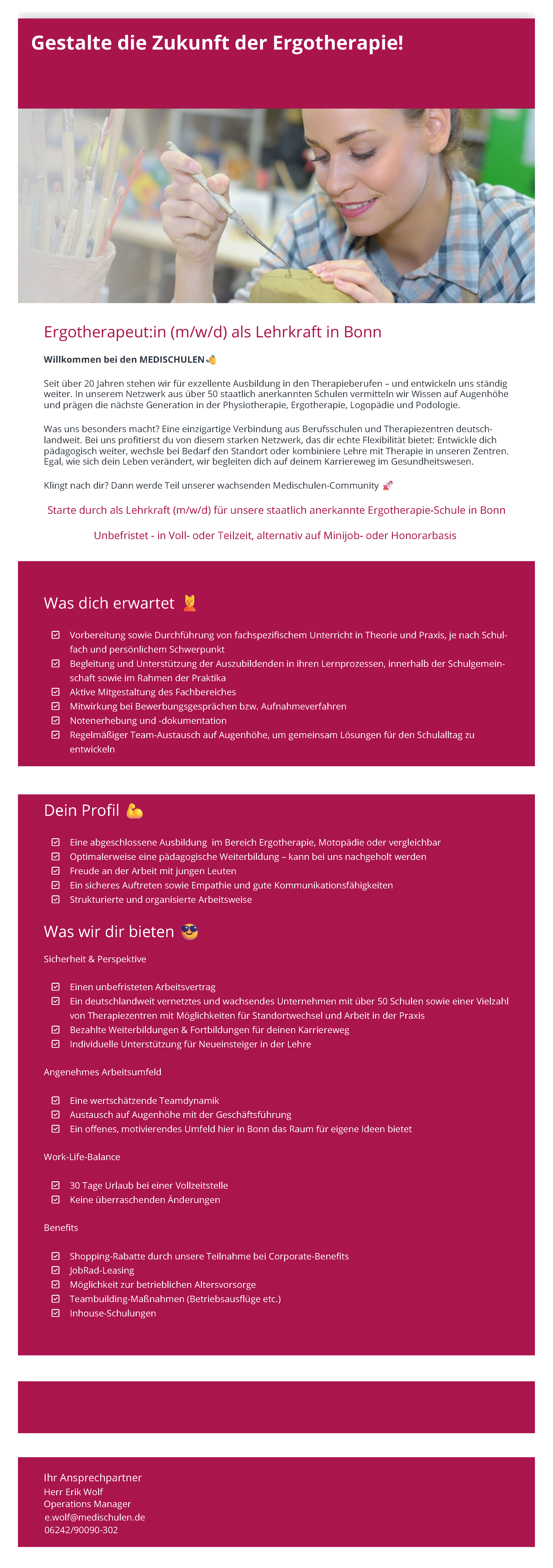 Ergotherapeut:in (m/w/d) als Lehrkraft in Bonn - Medischulen GmbH - gemeinn&uuml;tzig