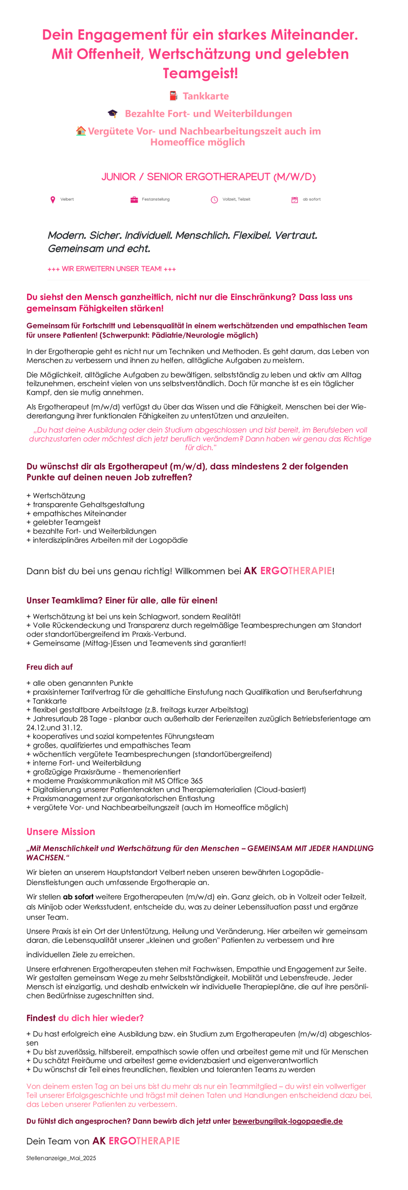 Dein Engagement für ein starkes Miteinander. Mit Offenheit, Wertschätzung und gelebten Teamgeist! (Schwerpunkt: Pädiatrie/Neurologie möglich)