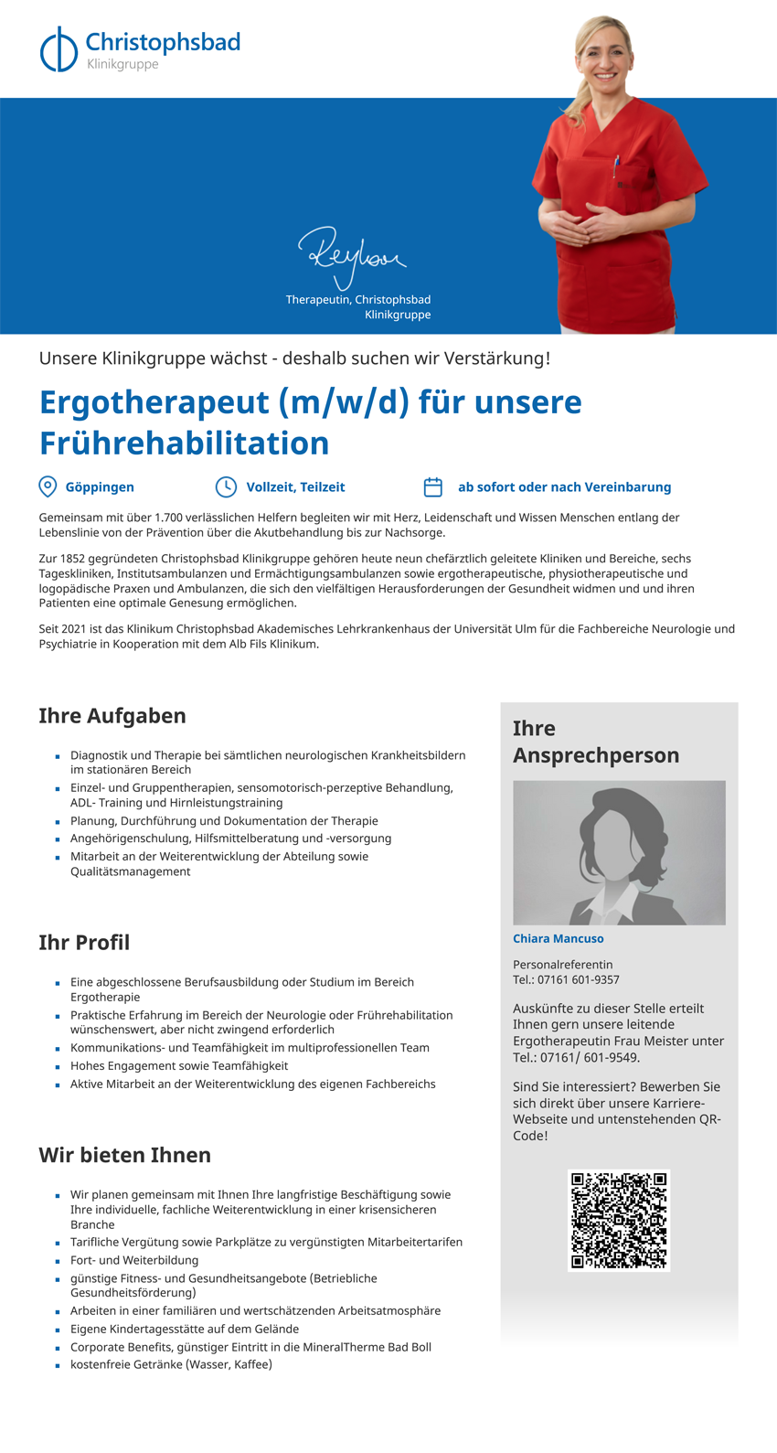 Ergotherapeut (m/w/d) für unsereFrührehabilitation, Christophsbad Göppingen
