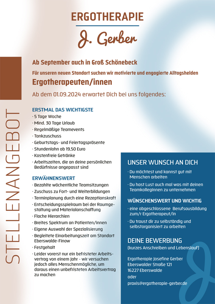 Ergotherapeuten/innen - Ergotherapie Josefine Gerber, Groß Schönebeck