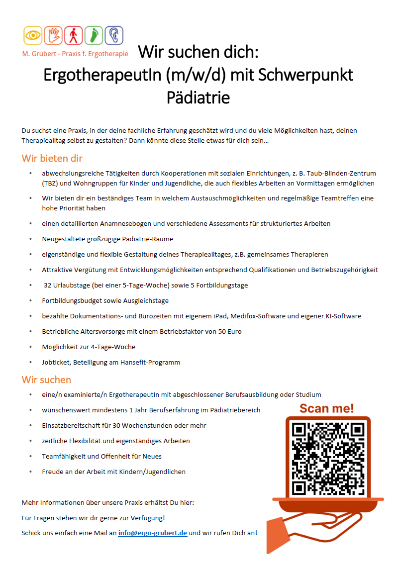 Wir suchen dich: ErgotherapeutIn (m/w/d) mit Schwerpunkt P&auml;diatrie in Hannover