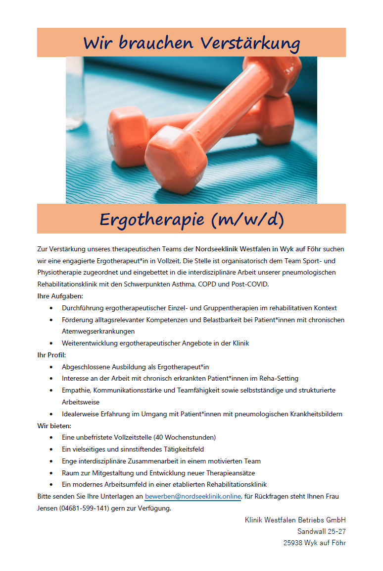 Ergotherapie (m/w/d) - Nordseeklinik Westfalen in Wyk auf Föhr