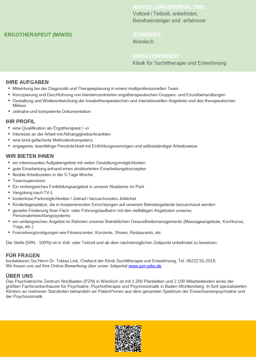 ERGOTHERAPEUT (M/W/D), Psychiatrisches Zentrum Nordbaden (PZN), 69168 Wiesloch