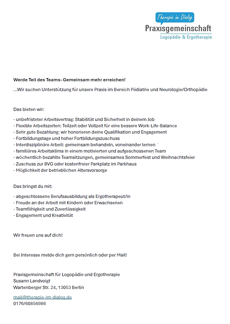 Ergotherapeut (m/w/d) - Praxisgemeinschaft f&uuml;r Logop&auml;die und Ergotherapie Susann Landvoigt, Berlin