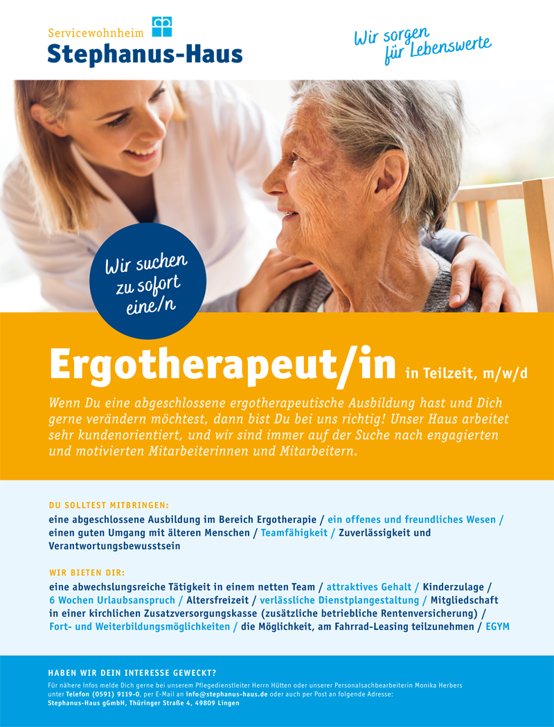 Ergotherapeut/in in Teilzeit, m/w/d - Stephanus-Haus gGmbH, 49809 Lingen
