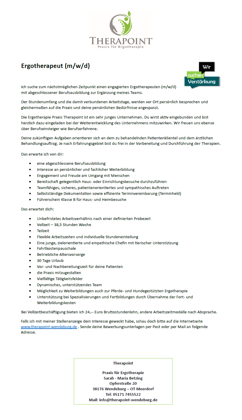 Ergotherapeut (m/w/d) - Therapoint, Praxis f&uuml;r Ergotherapie, 38176 Wendeburg