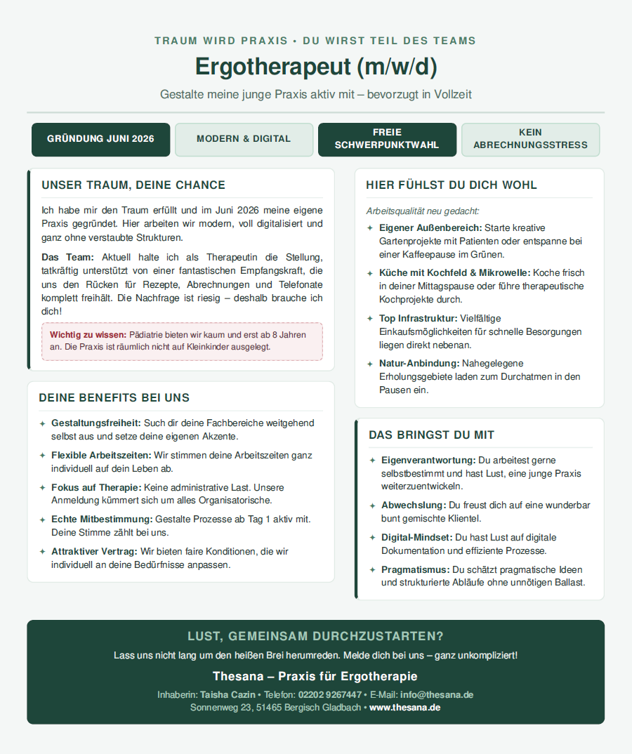 Ergotherapeut (m/w/d) - Thesana &ndash; Praxis f&uuml;r Ergotherapie, 51465 Bergisch Gladbach