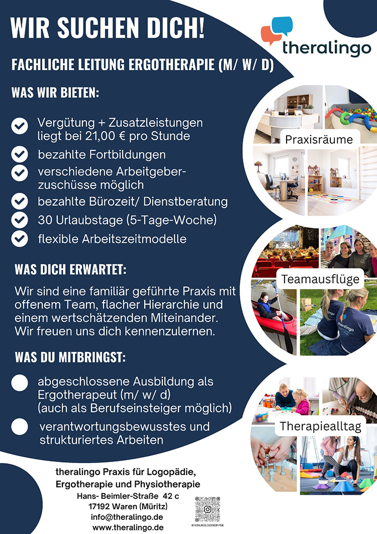 Wir suchen dich! Fachliche Leitung Ergotherapie (/m/w/d) - theralingo, 17192 Waren (M&uuml;ritz)
