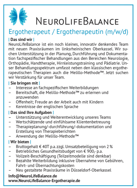 Ergotherapeut / Ergotherapeutin (m/w/d) - NeuroLifeBalance Düsseldorf