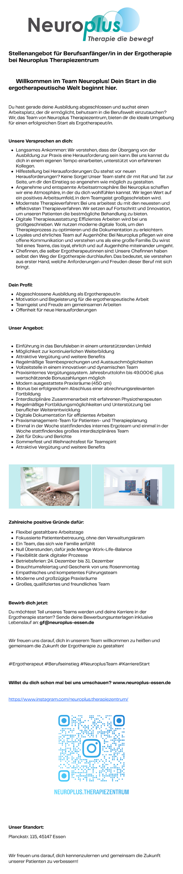 Stellenangebot für Berufsanfänger/in in der Ergotherapie bei Neuroplus Therapiezentrum in Essen