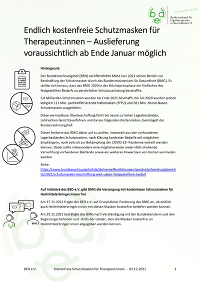 Endlich kostenfreie Schutzmasken für Therapeut:innen – Auslieferung voraussichtlich ab Ende Januar möglich