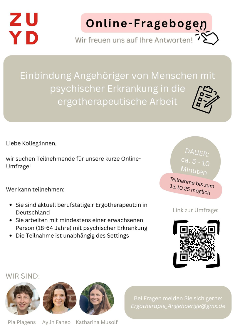 Flyer Umfrage Angehörigenarbeit Ergotherapie